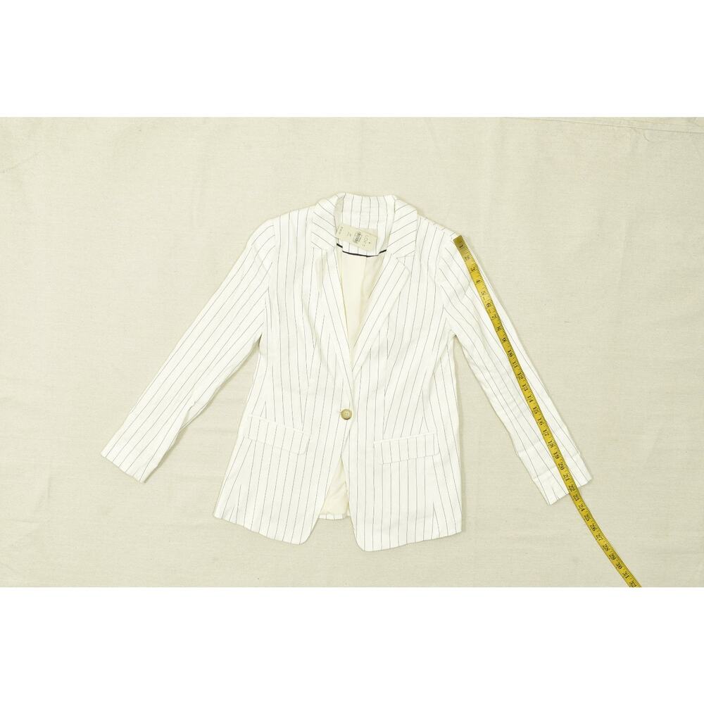 LOFT Petite Size 2P White Pinstripe Linen Blend One-Button Blazer - Picture 5 of 8